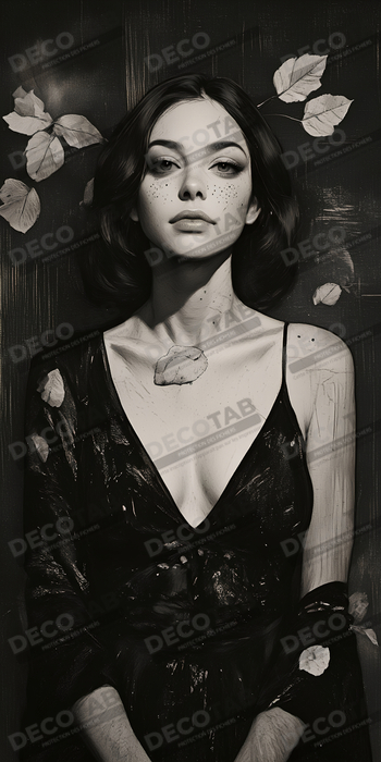 Tableau portrait féminin style manga et végétal