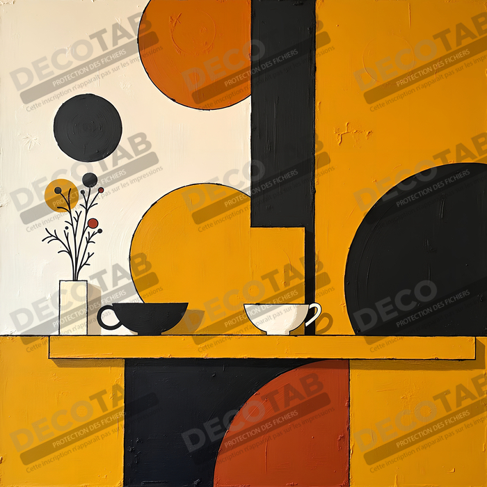 Tableau abstrait ocre jaune minimaliste