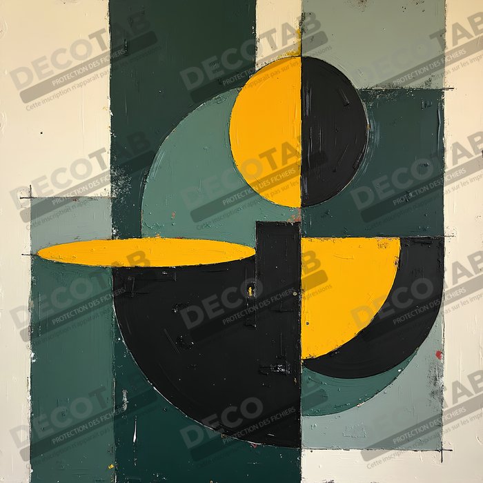 Tableau abstrait vert et jaune texturé
