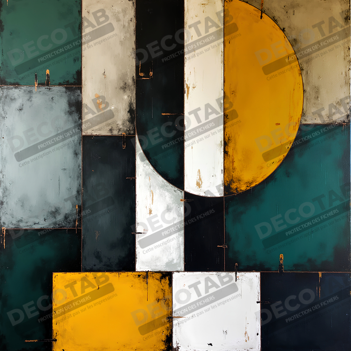 Tableau abstrait vert et jaune texturé