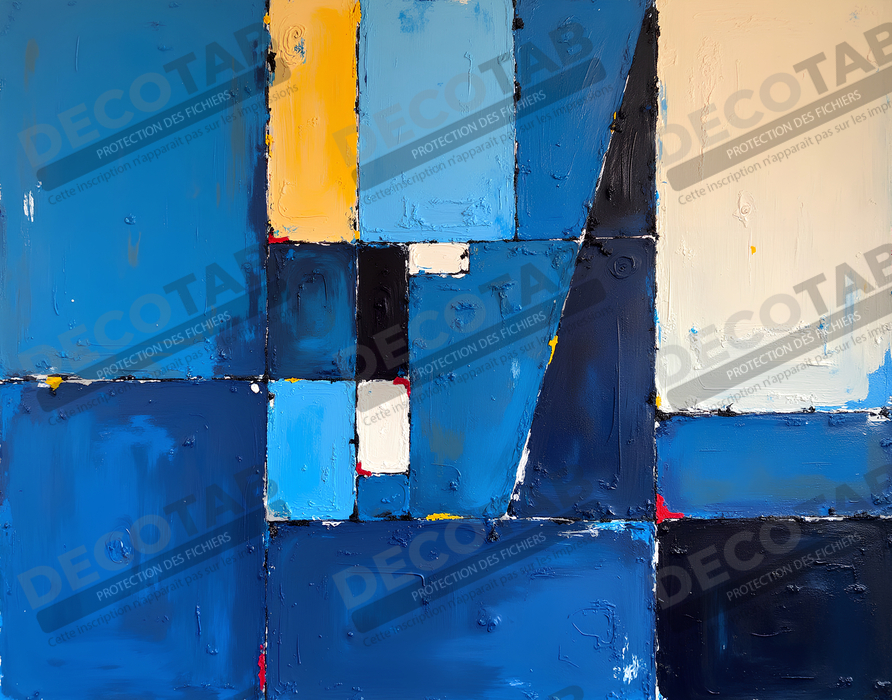 Tableau abstrait géométrique bleu en relief