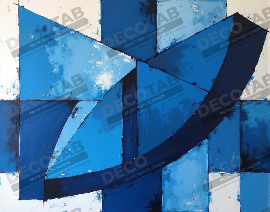 Tableau abstrait géométrique bleu en relief