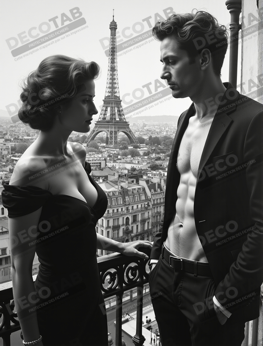 Tableau noir et blanc couple à Paris