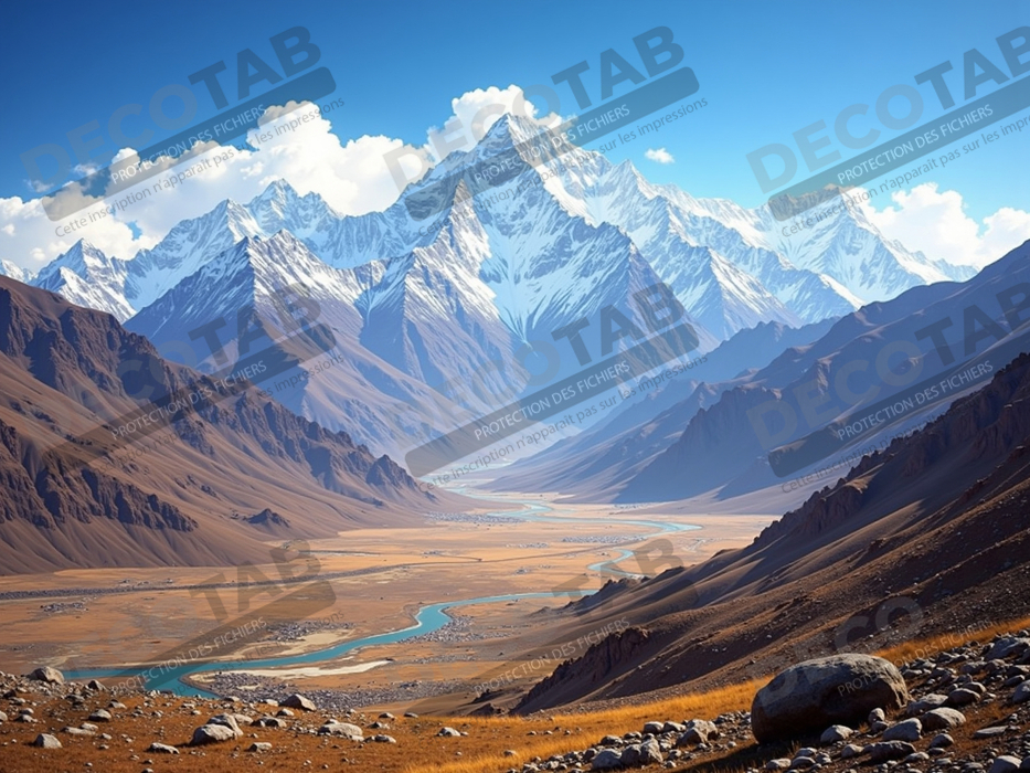 Tableau Himalaya et plateau désertique
