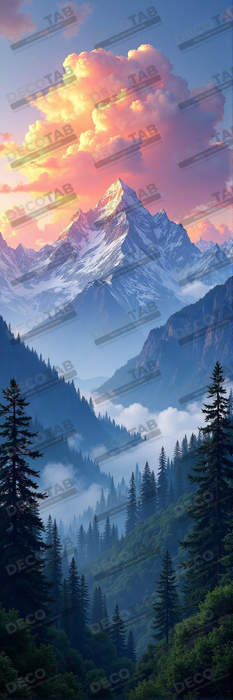 Tableau de paysage alpin : entre cimes enneigées et forêts profondes