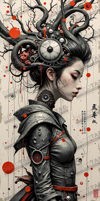 Tableau portrait féminin fantastique gothique inspiration japonaise