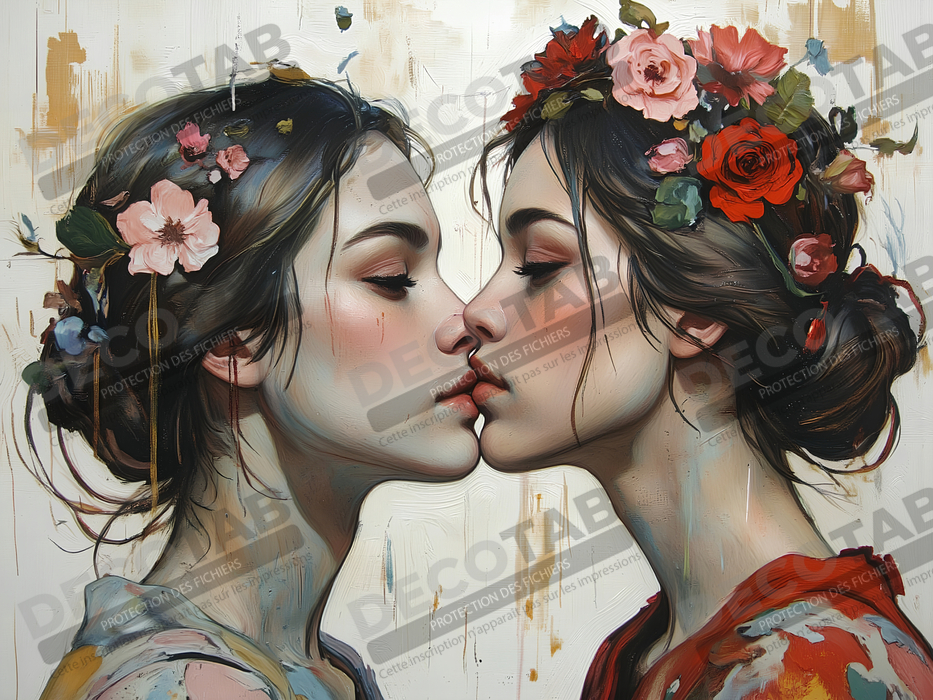 Tableau romantique couple féminin style japonais