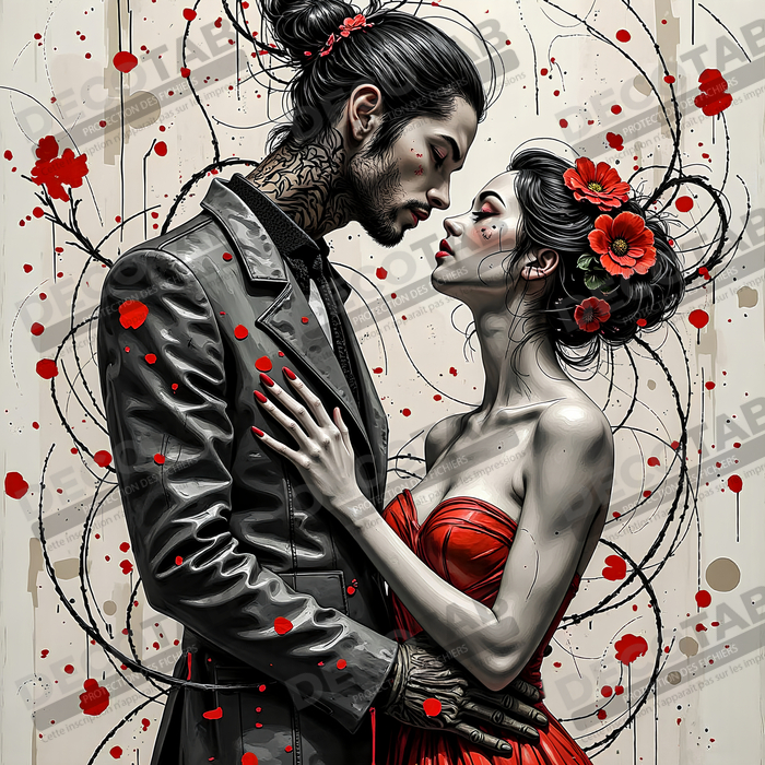 Tableau couple fantastique gothique avec homme tatoué
