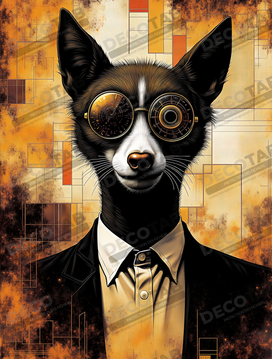 Tableau loup hypnotique - Animal anthropomorphe loufoque sur fond abstrait