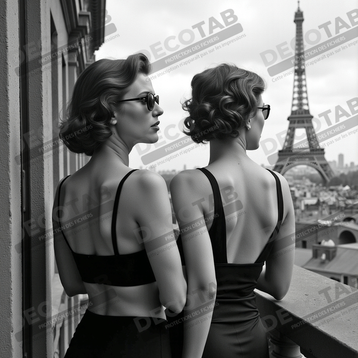Tableau couple femmes chic Paris noir et blanc
