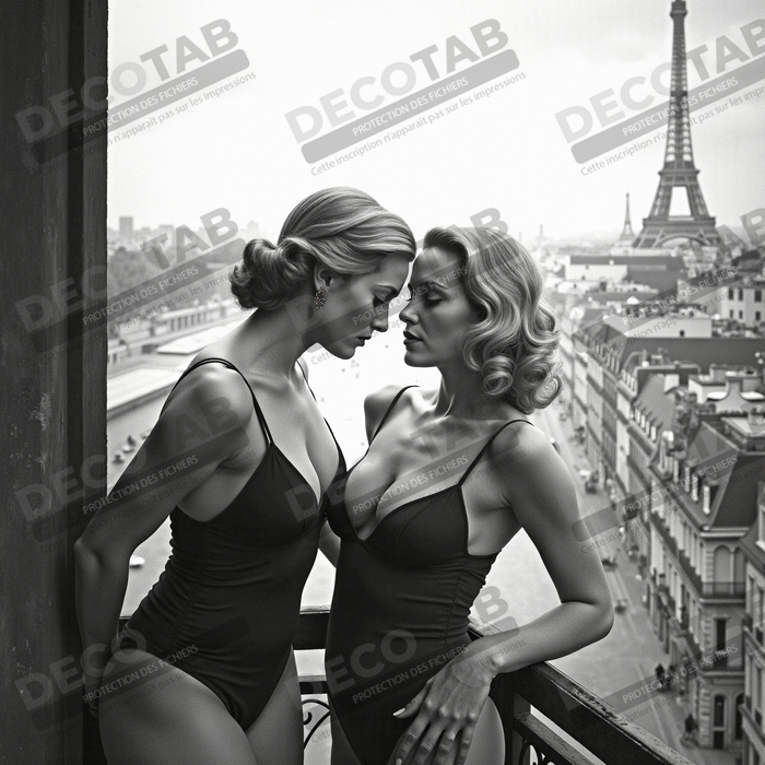 Tableau couple femmes chic Paris noir et blanc