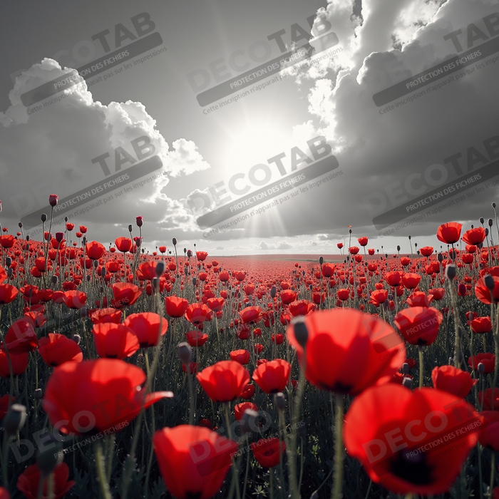 Tableau coquelicots rouges sur fond noir et blanc