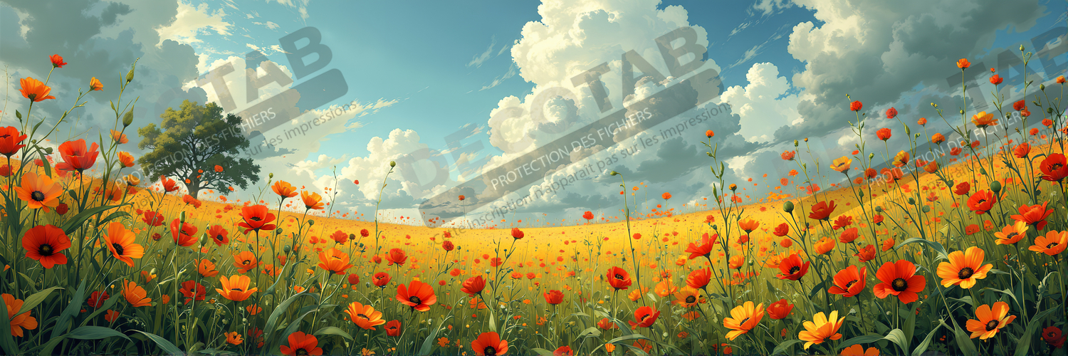 Tableau paysage de coquelicots colorés