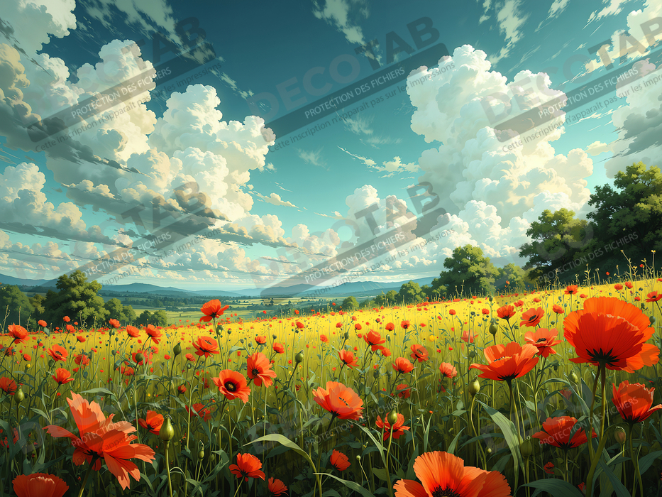 Tableau paysage de coquelicots colorés