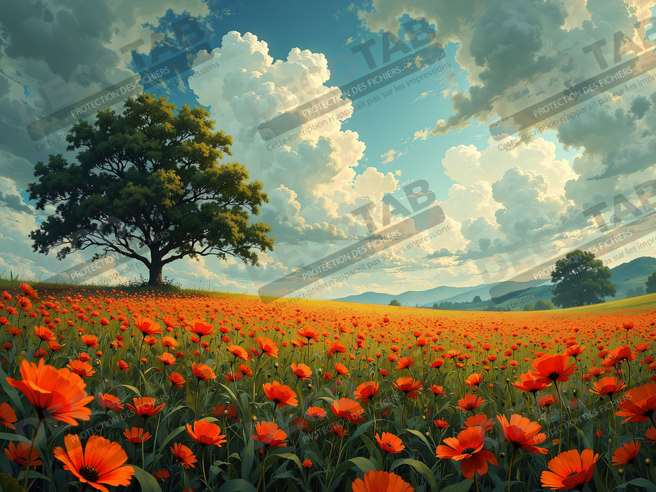 Tableau paysage de coquelicots colorés