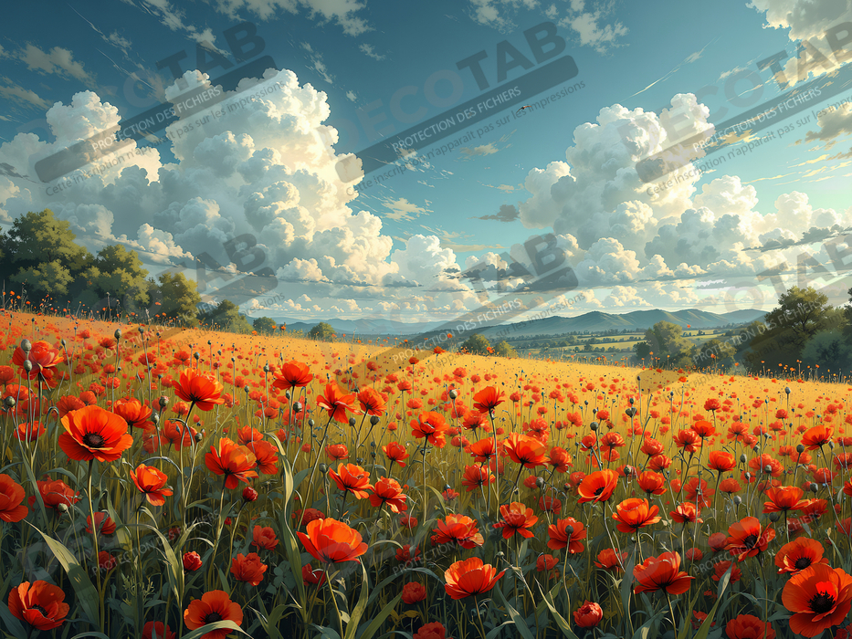 Tableau paysage de coquelicots colorés