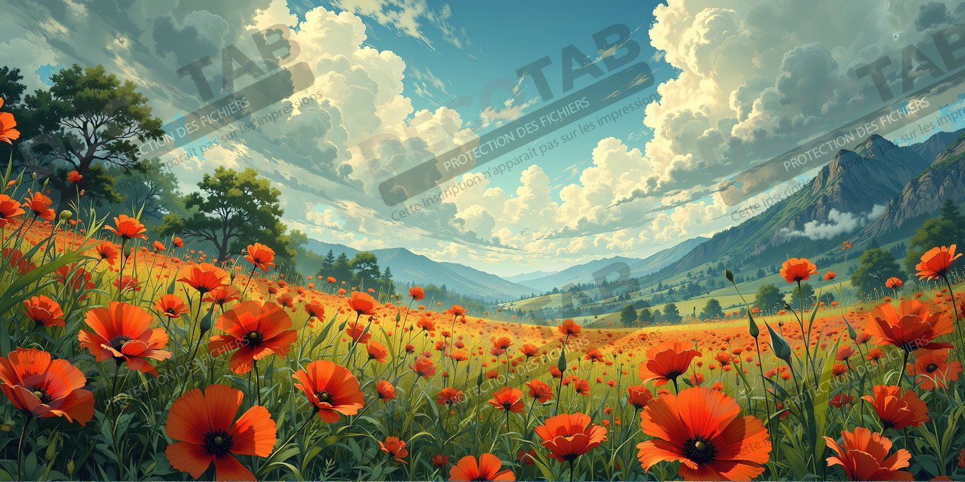Tableau paysage de coquelicots colorés