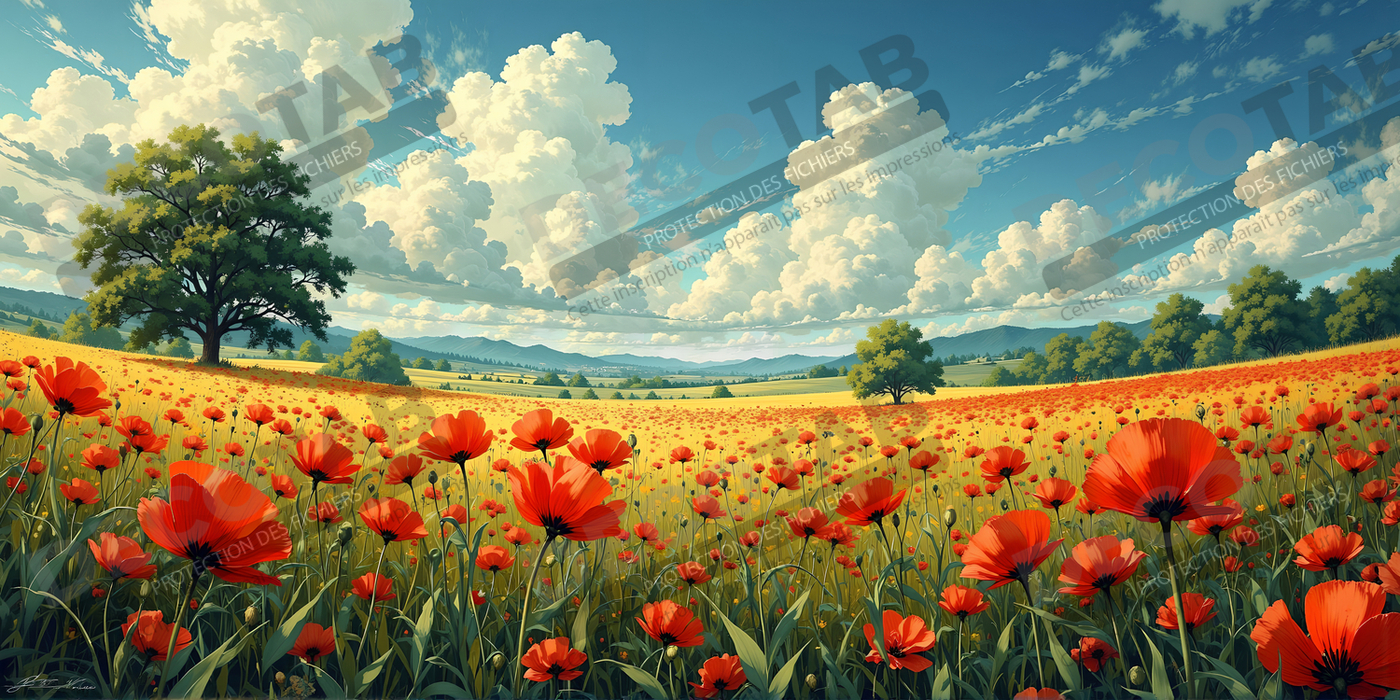 Tableau paysage de coquelicots colorés