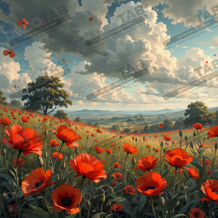 Tableau paysage de coquelicots colorés