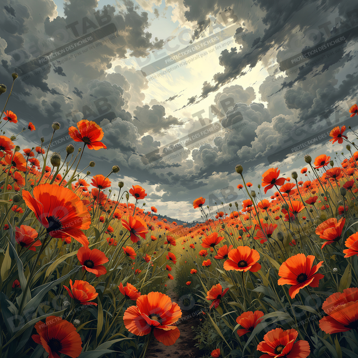 Tableau paysage de coquelicots colorés