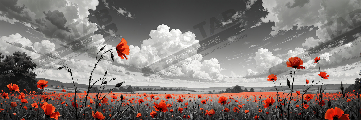 Tableau coquelicots rouges sur fond noir et blanc