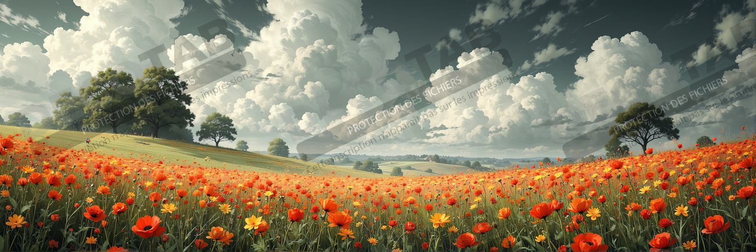Tableau paysage de coquelicots colorés