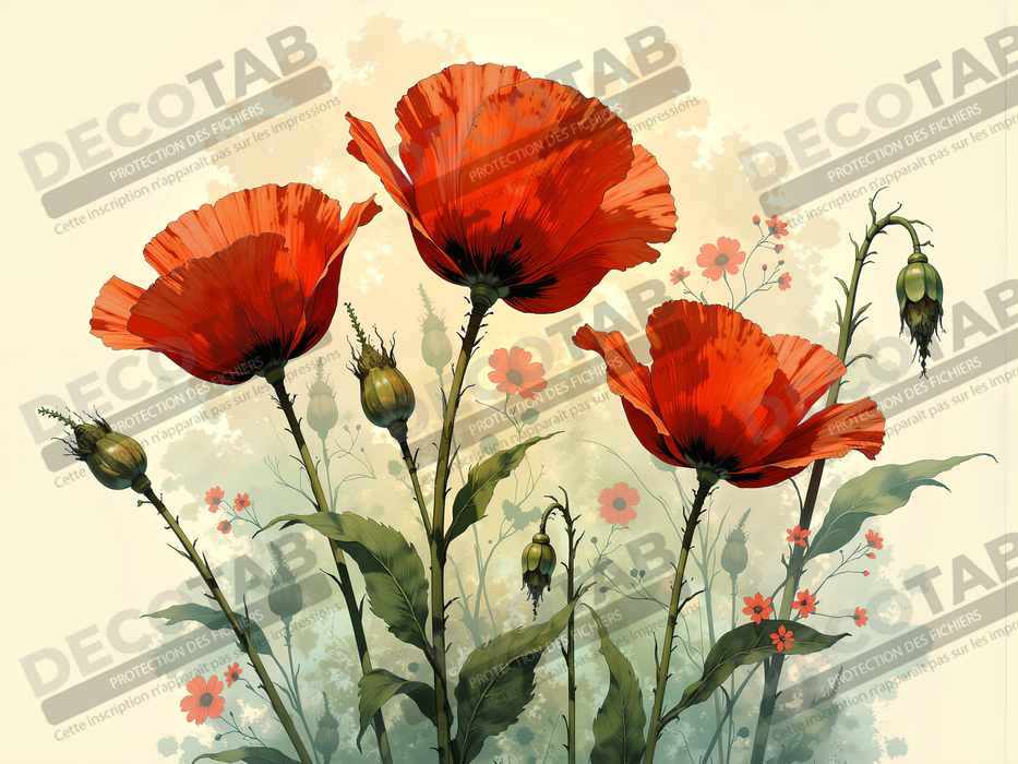 Tableau illustratif coquelicots doux