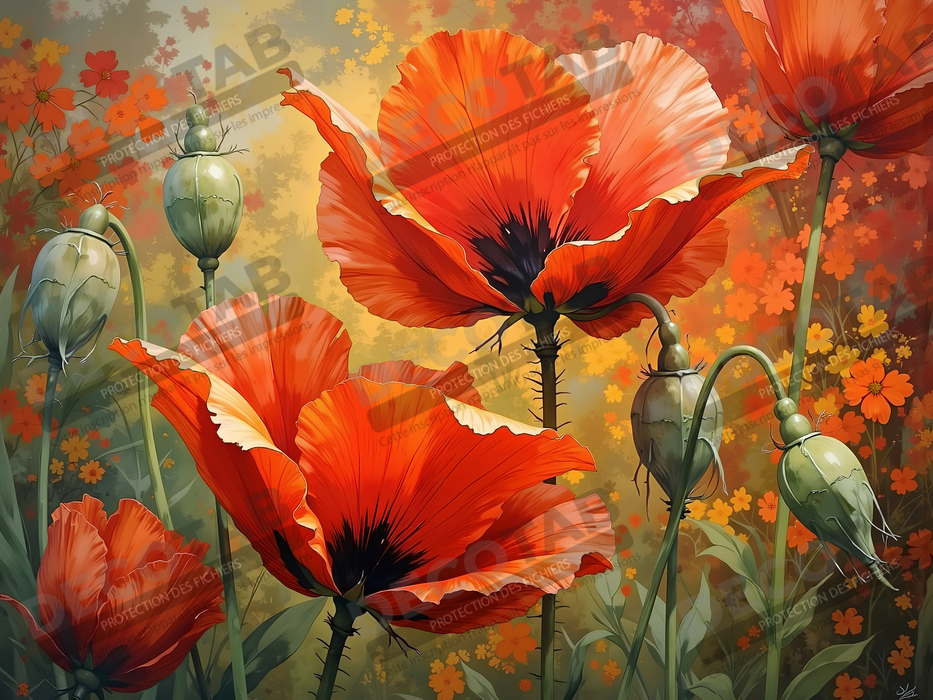 Tableau illustratif coquelicots doux