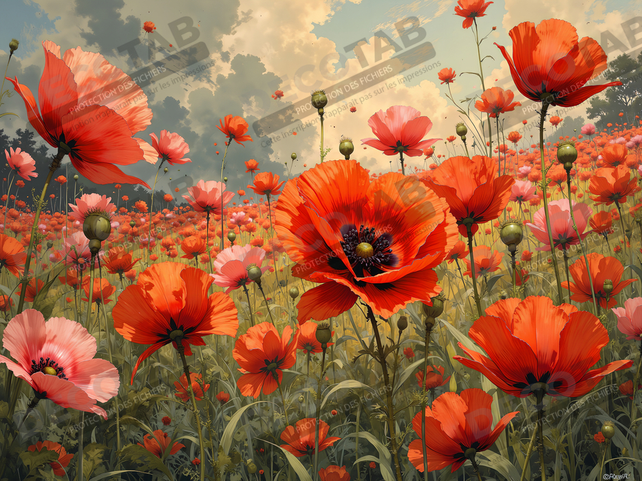 Tableau illustratif coquelicots doux