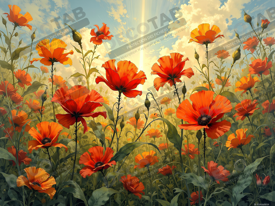 Tableau illustratif coquelicots doux