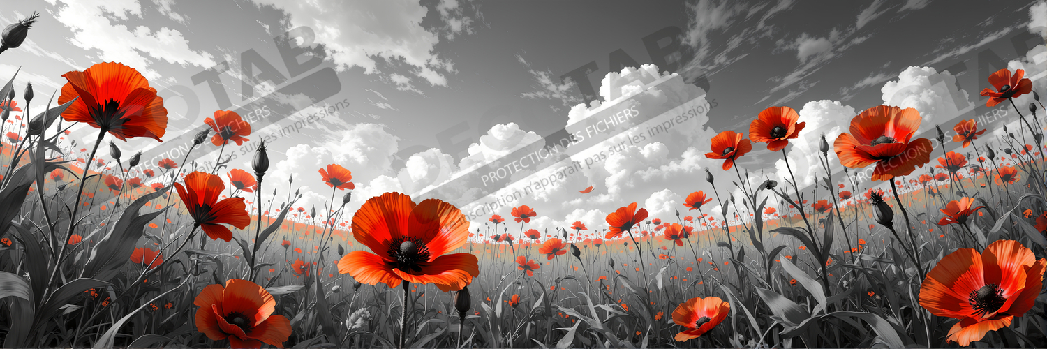 Tableau coquelicots rouges sur fond noir et blanc