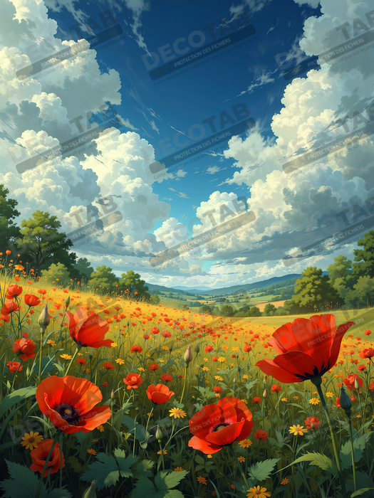 Tableau paysage de coquelicots colorés