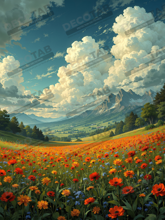 Tableau paysage de coquelicots colorés