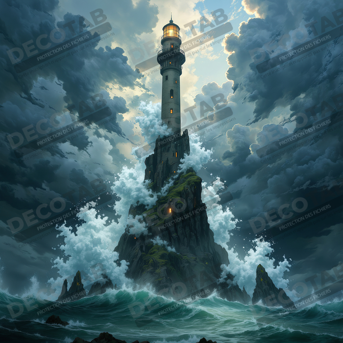 Tableau phare en tempête : illustration fantastique et impressionnante