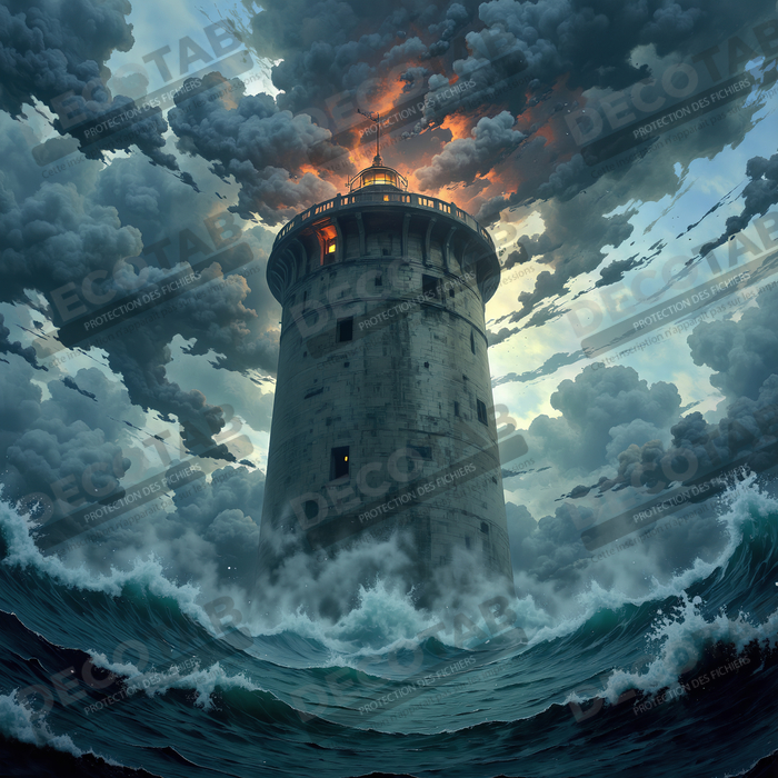 Tableau phare en tempête : illustration fantastique et impressionnante