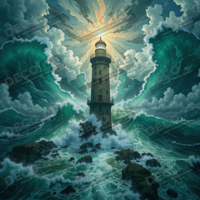 Tableau phare en tempête : illustration fantastique et impressionnante