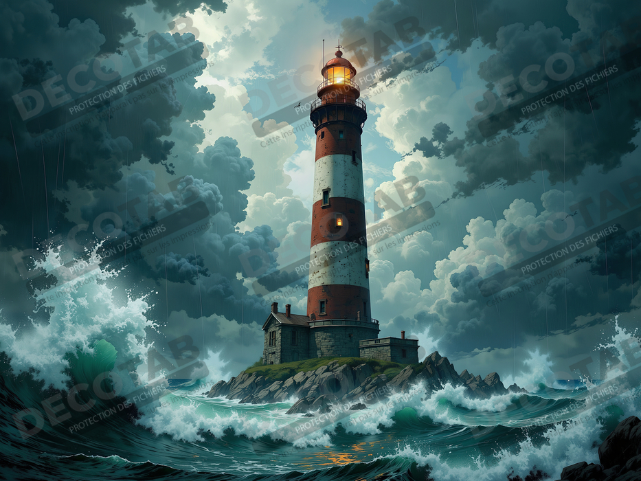 Tableau phare en tempête : illustration fantastique et impressionnante
