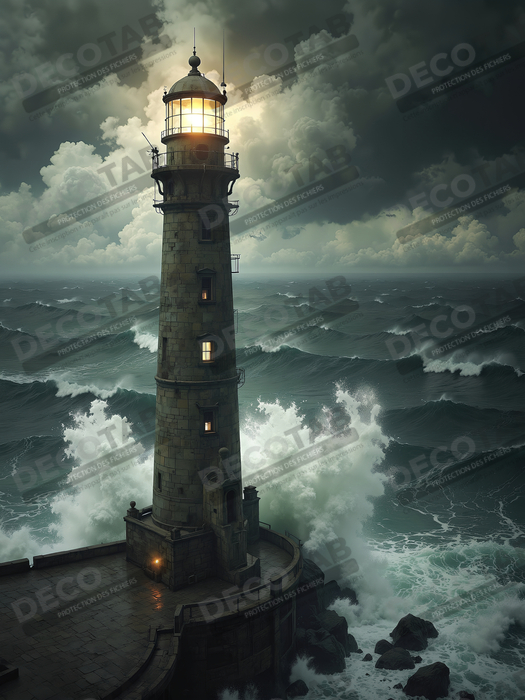 Tableau phare en tempête : illustration fantastique et impressionnante