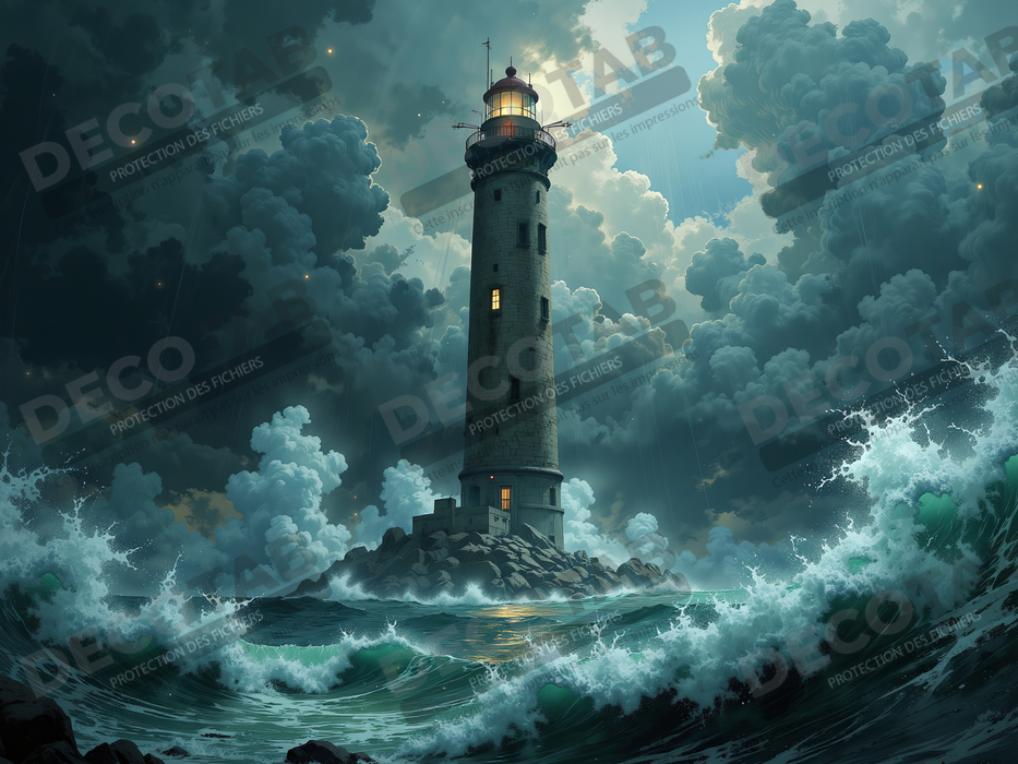Tableau phare en tempête : illustration fantastique et impressionnante