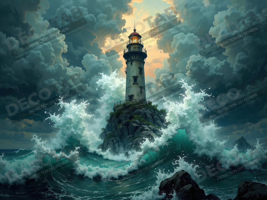 Tableau phare en tempête : illustration fantastique et impressionnante