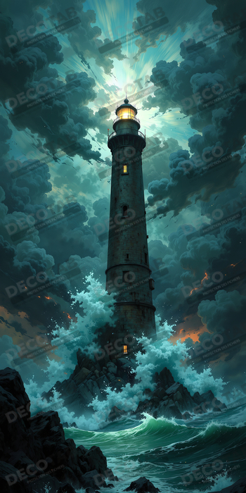Tableau phare en tempête : illustration fantastique et impressionnante