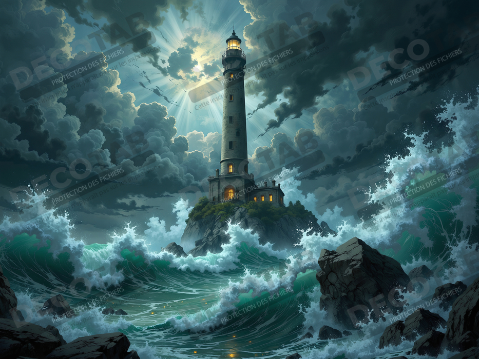 Tableau phare en tempête : illustration fantastique et impressionnante