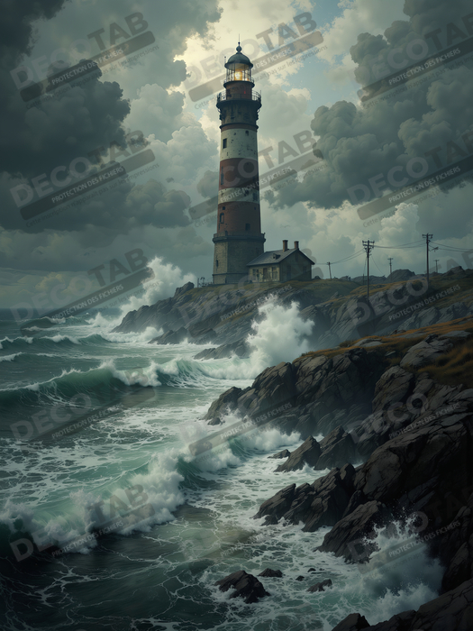 Tableau phare en tempête : illustration fantastique et impressionnante