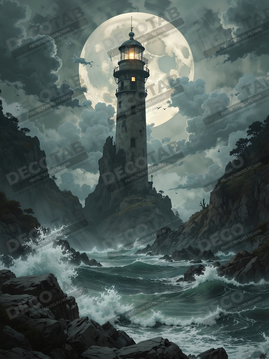 Tableau phare en tempête : illustration fantastique et impressionnante