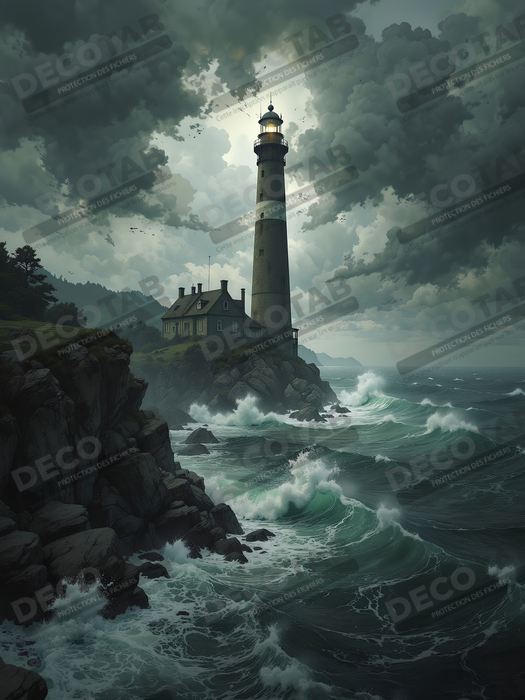 Tableau phare en tempête : illustration fantastique et impressionnante