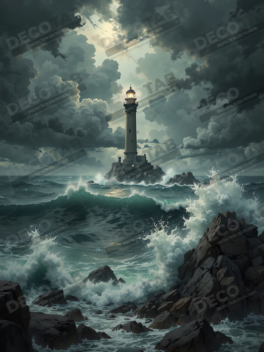 Tableau phare en tempête : illustration fantastique et impressionnante