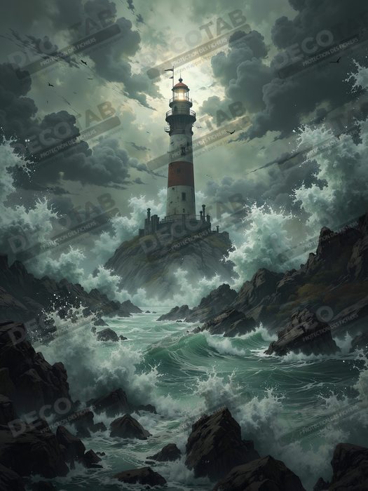 Tableau phare en tempête : illustration fantastique et impressionnante