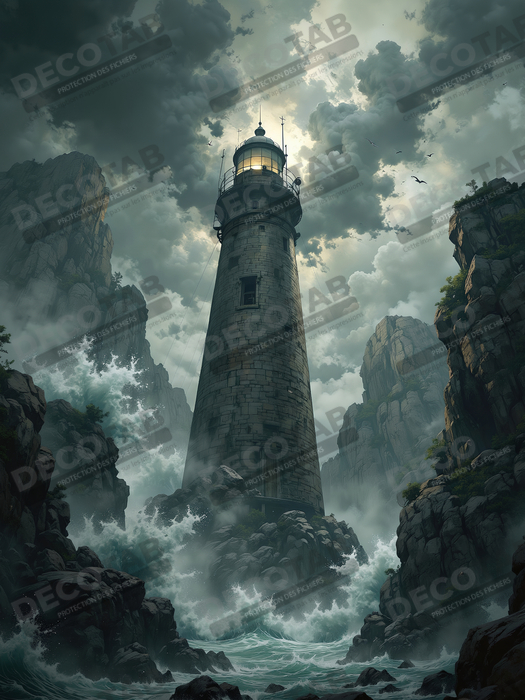 Tableau phare en tempête : illustration fantastique et impressionnante