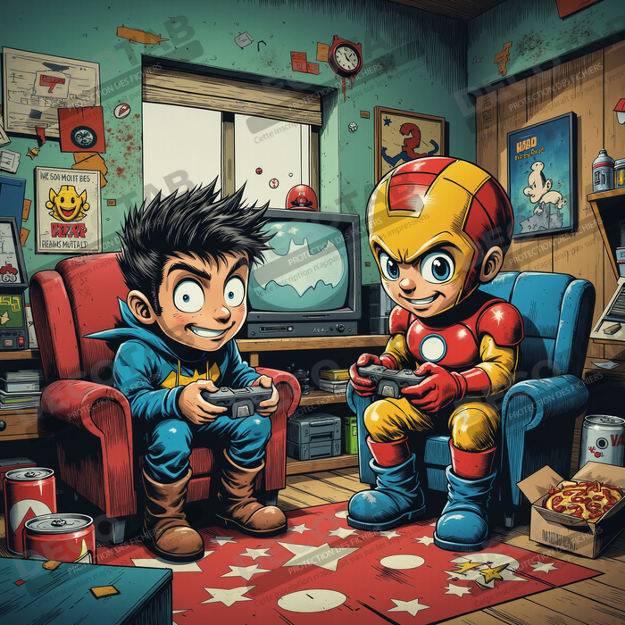 Tableau gamers super-héros ambiance geek street art
