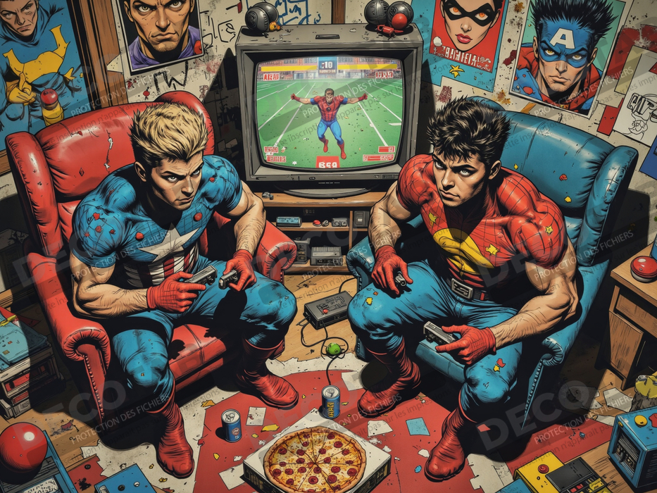 Tableau gamers super-héros ambiance geek street art